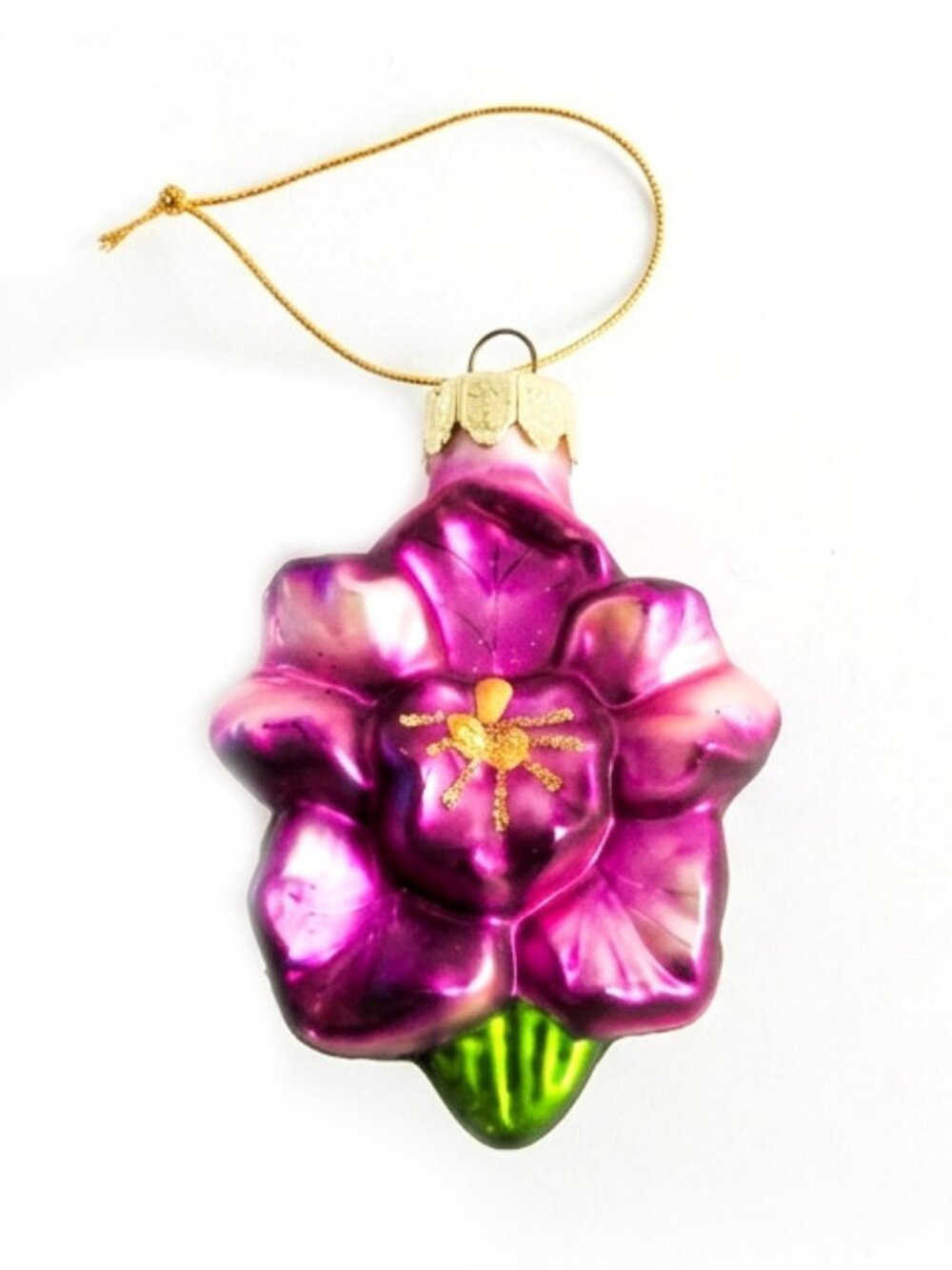 Vintage Kurt Adler Hand-Blown Glass Purple Orchid Flower Christmas Ornament